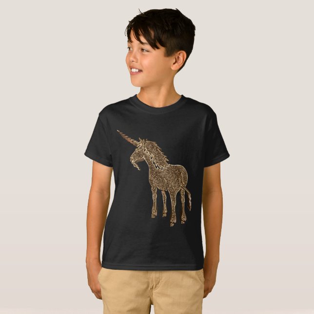 Camiseta Unicornio mágico de la mirada del oro del caballo (Anverso completo)