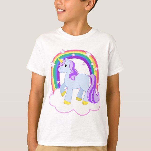 Camiseta Unicornio mágico lindo con arco iris (¡Personaliza (Anverso)