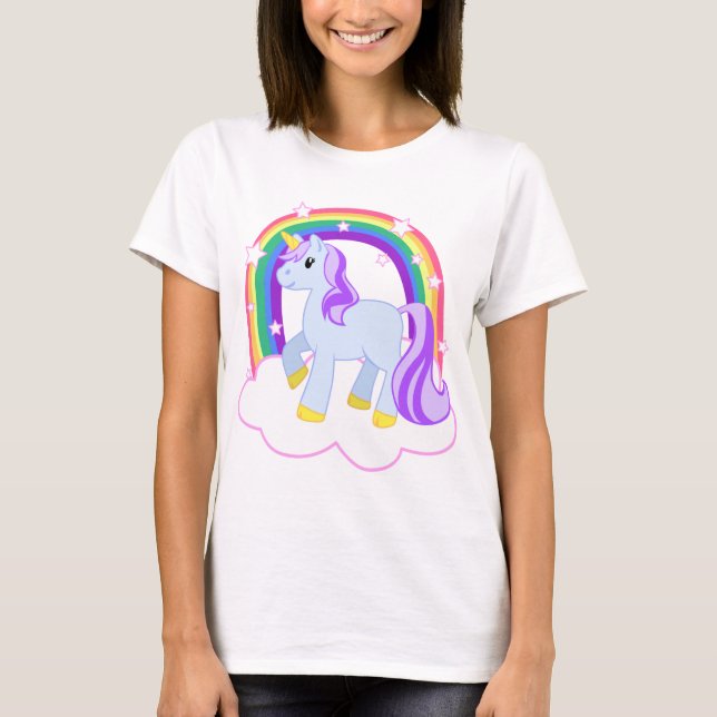 Camiseta Unicornio mágico lindo con el arco iris (Anverso)
