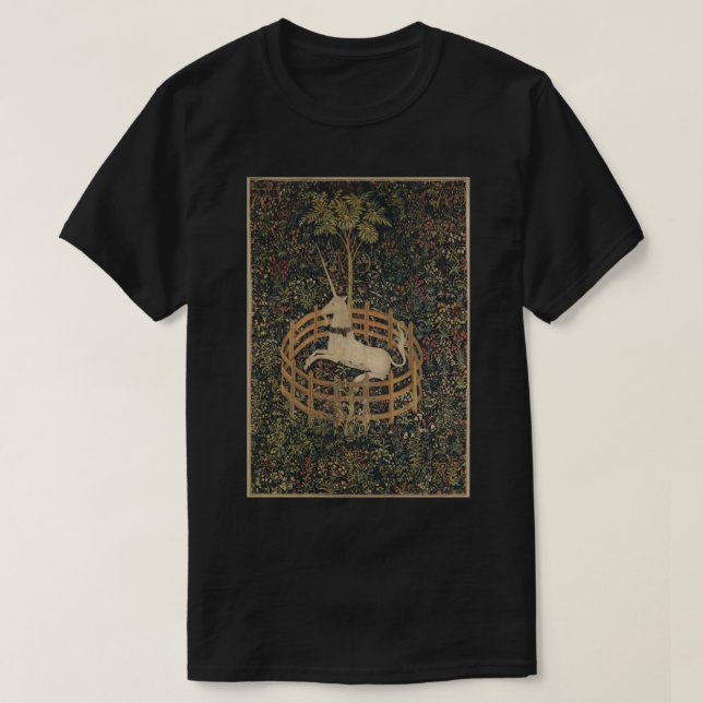 Camiseta Unicornio Medieval En Captividad Tapiz Floral Stic (Diseño del anverso)