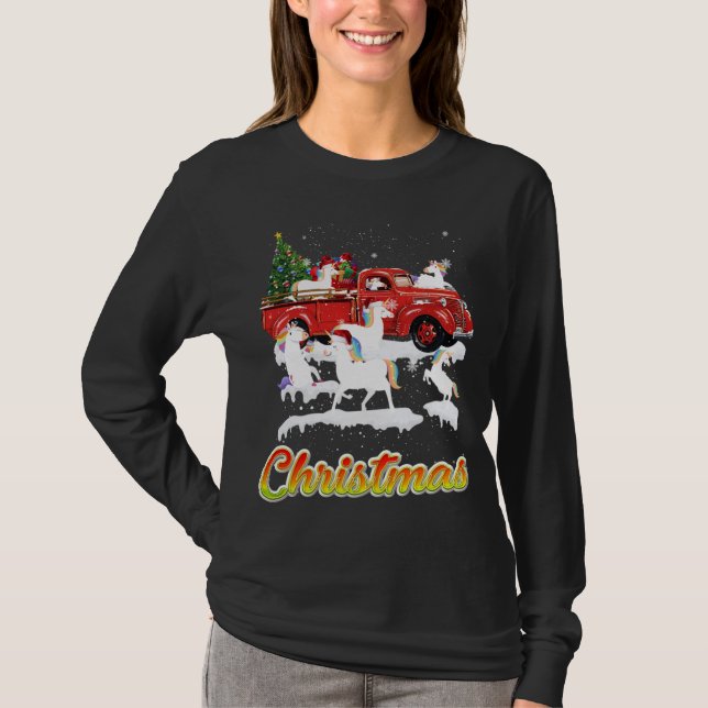Camiseta Unicornio montando Camión Rojo Navidad (Anverso)