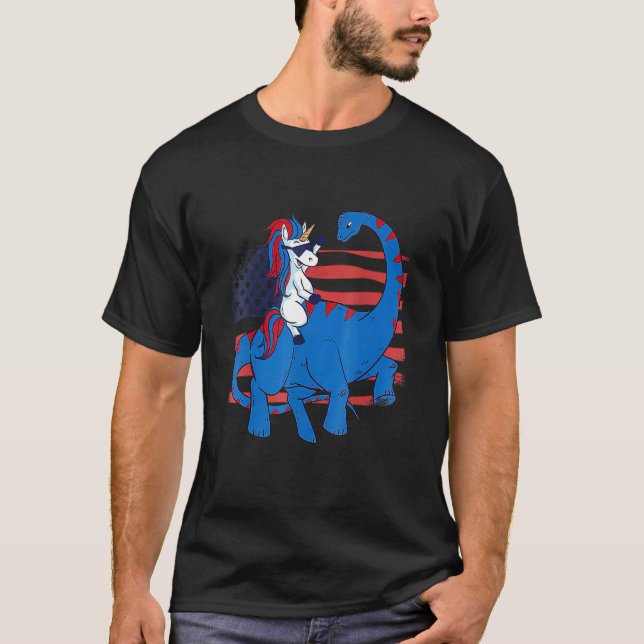 Camiseta Unicornio montando dinosaurios Bandera Estadounide (Anverso)