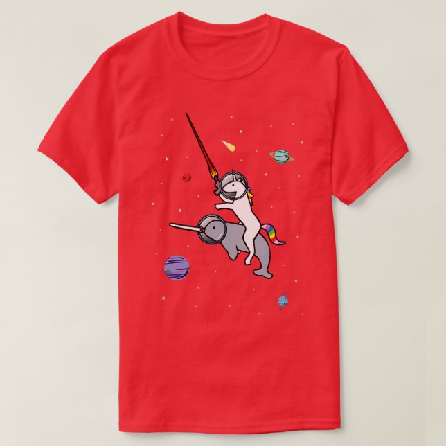 Camiseta Unicornio Montando Narwhal En El Espacio (Diseño del anverso)