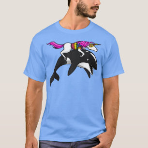 Camiseta Unicornio montando Orca Ballena Graciosa Fantasy O
