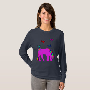 Camiseta Unicornio Morado y Mariposas Señoras Manga Larga