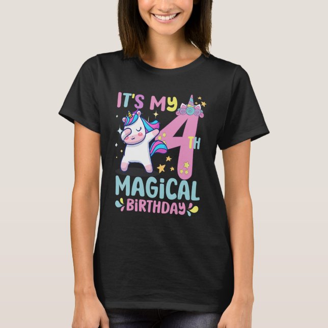 Camiseta Unicornio P de 4 años es mi cuarto cumpleaños mági (Anverso)