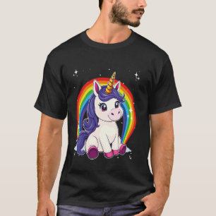 Camiseta Unicornio Para Niñas Arcoíris Lindo Púrpura Mágico