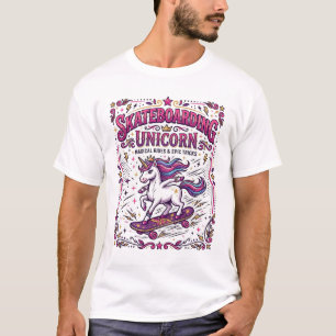 Camiseta Unicornio Patinando Unicornio Elegante Fondo Blanc