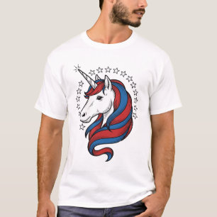 Camiseta Unicornio Patriótico Diseño Vectorial de Grabado V