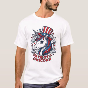 Camiseta Unicornio Patriótico Gráfico de Grabado Vintage_1