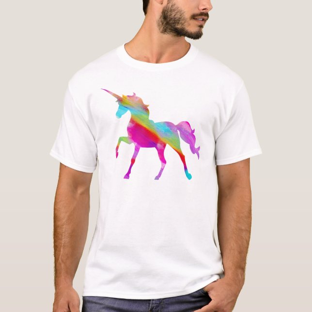 Camiseta Unicornio prancing del arco iris brillante mágico (Anverso)