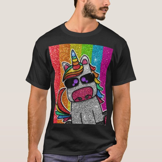 Camiseta Unicornio, Purpurina arcoíris, espumosamente LGBT (Anverso)