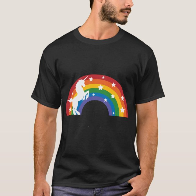 Camiseta Unicornio retro y niño retro de Arcoíris (Anverso)