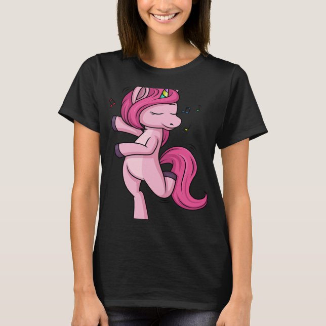 Camiseta Unicornio rosa bailando para mujeres y Chicas (Anverso)