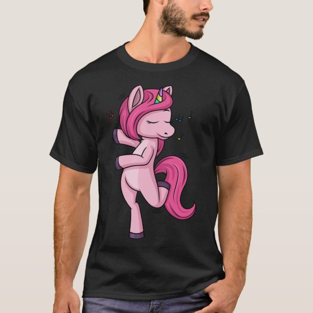 Camiseta Unicornio rosa bailando para mujeres y Chicas (Anverso)