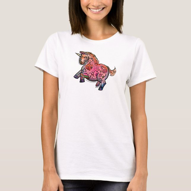 Camiseta Unicornio rosa de arte (Anverso)