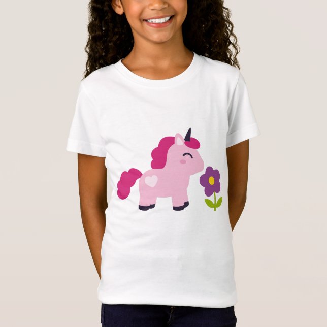 Camiseta Unicornio rosado con flor (Anverso)