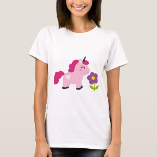 Camiseta Unicornio rosado con flor