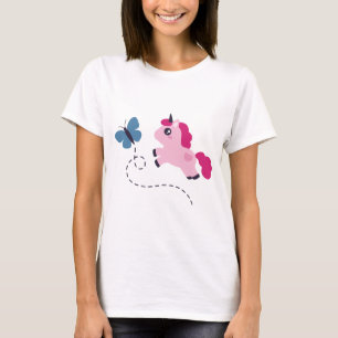 Camiseta Unicornio rosado con mariposa