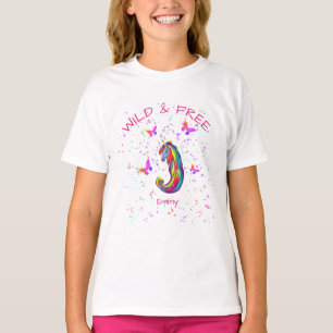 Camiseta Unicornio Salvaje y Libre Brilla con Mariposas