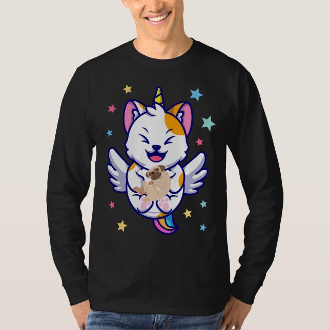 Camiseta Unicornio sosteniendo perro Pug Kawaii Anime Men L (Anverso)