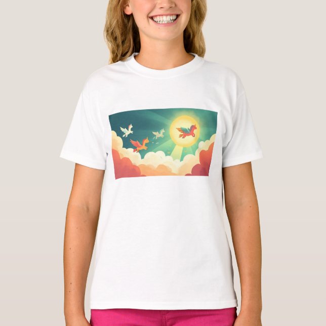 Camiseta Unicornio volando en un día soleado (Anverso)
