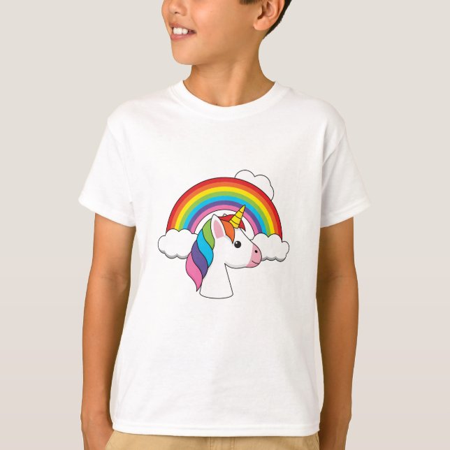 Camiseta Unicornio y arcoiris con nubes kawaii (Anverso)