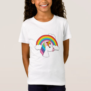 Camiseta Unicornio y arcoiris con nubes kawaii