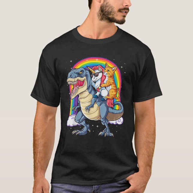 Camiseta Unicornio Y Dinosaurio, Chicas Y Niños Del Arcoiri (Anverso)