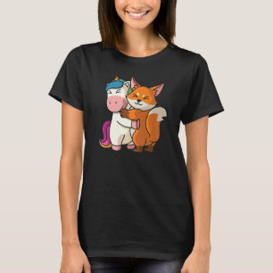 Camiseta Unicornio Y Fox Cute Animales Para Mujeres Animale