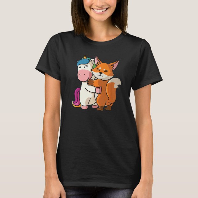 Camiseta Unicornio Y Fox Cute Animales Para Mujeres Animale (Anverso)