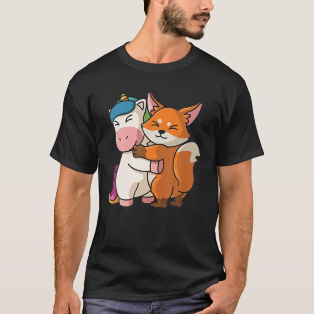 Camiseta Unicornio Y Fox Cute Animales Para Mujeres Animale (Anverso)