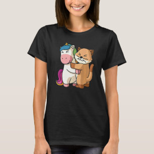 Camiseta Unicornio y gato animales lindos para mujeres abra