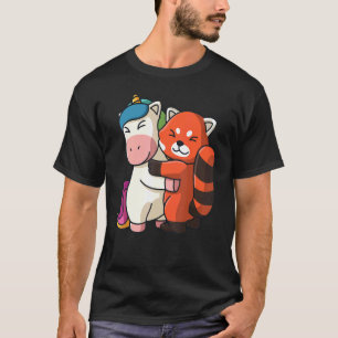 Camiseta Unicornio Y Panda Rojo Cutan Animales Para Mujeres