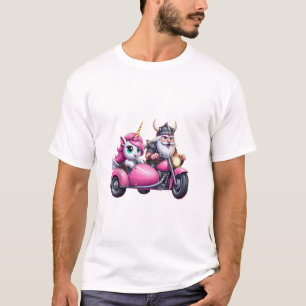 Camiseta Unicornio y vikingo montando una motocicleta hombr