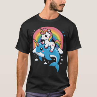 Camiseta Unicornios de Arcoíris Montando Unicornios Marinos