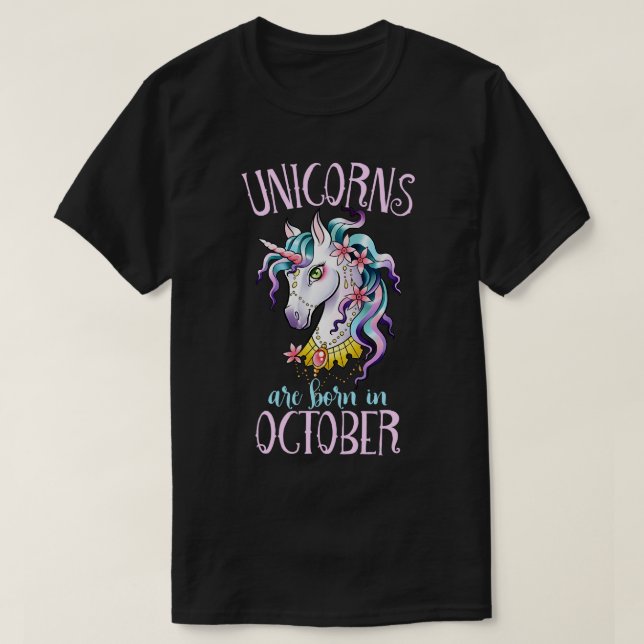 Camiseta Unicornios nacen en octubre, nacimiento del arcoir (Diseño del anverso)