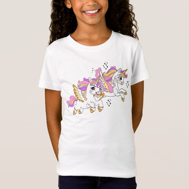 Camiseta Unicornios voladores lindos  (Anverso)