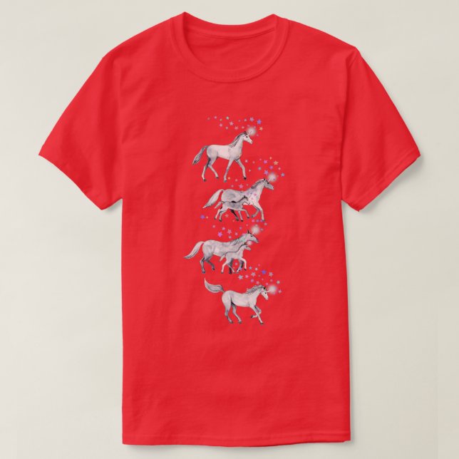 Camiseta Unicornios y estrellas en gris suave (Diseño del anverso)