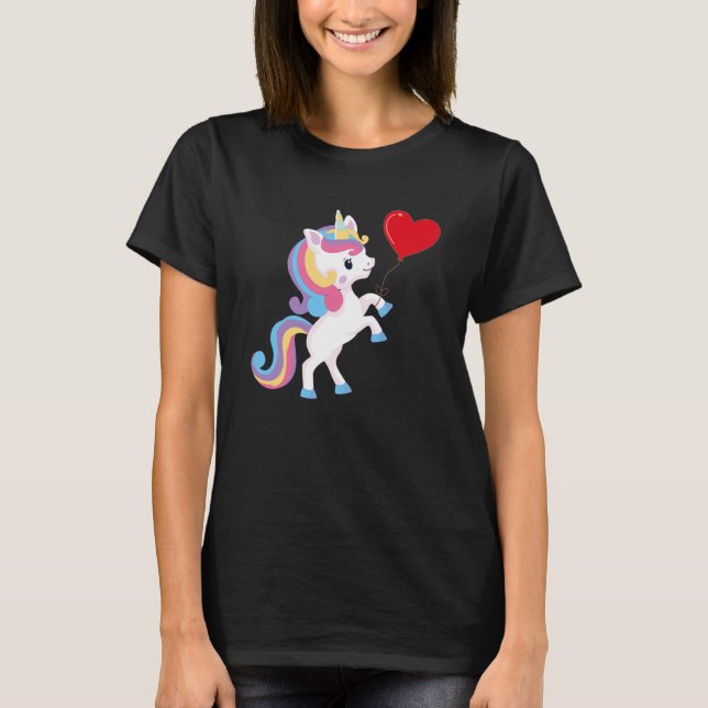 Camiseta Unicorns With Heart Balloon Valentines Day Love Bo (Anverso)