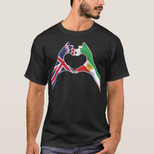 Camiseta Unidad británica iraní corazón con león y sol
