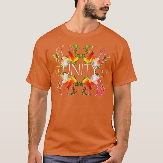 Camiseta "Unidad" Mandala Diseño verde rojo amarillo (Anverso)