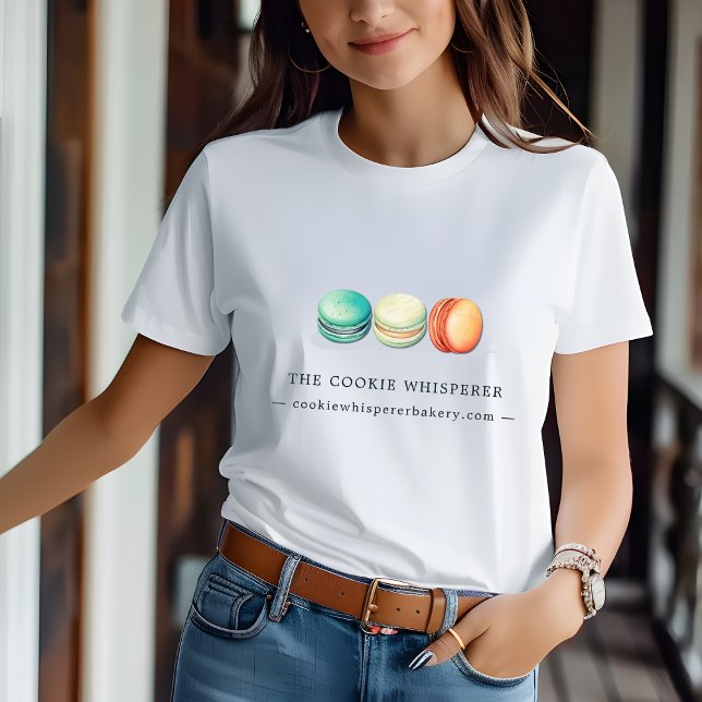 Camiseta Uniforme de empleados de Cookie Home Bakery (Home Based Cookie Bakery Macarons Logo Uniform T-Shirt)