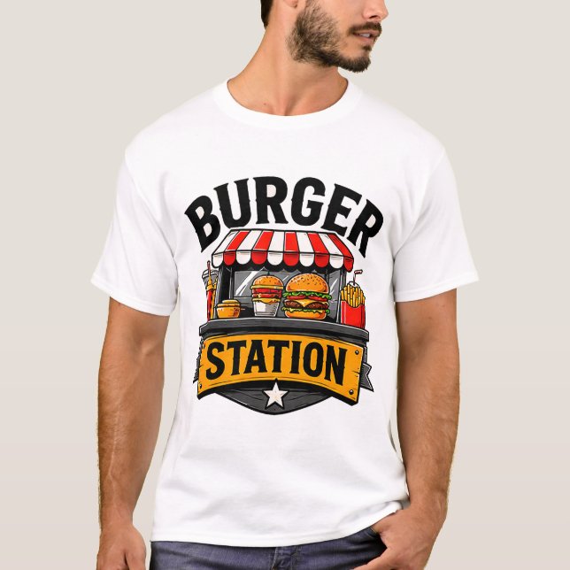 Camiseta 🍔 Uniforme de equipo creativo de Burger Station p (Anverso)