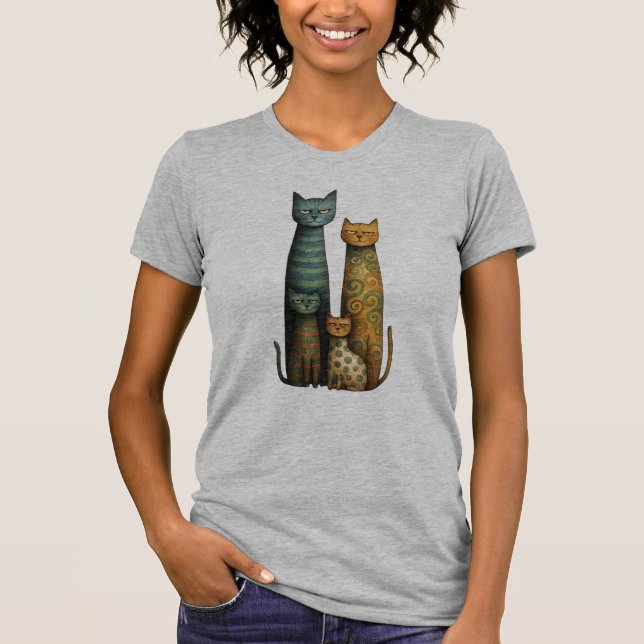 Camiseta Unimpressed Folk Art Cat Family Design (Anverso)