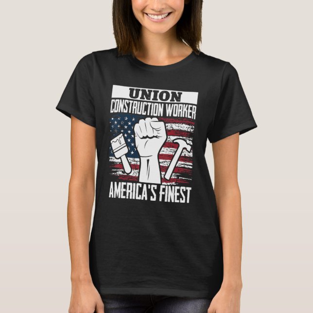 Camiseta Union Construction Worker American USA Flag 4th of (Anverso)