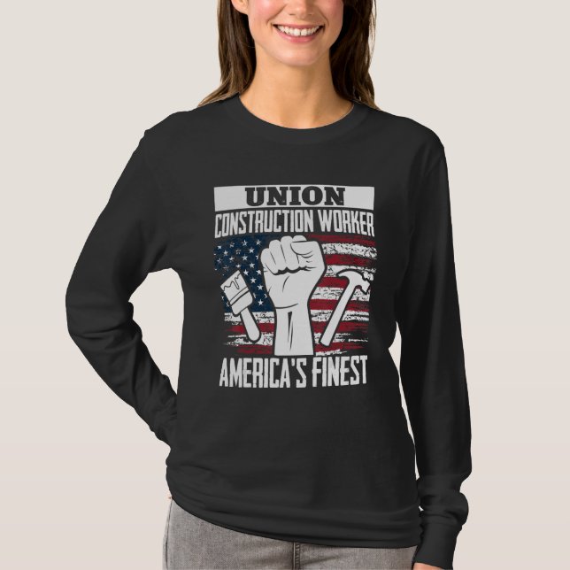 Camiseta Union Construction Worker American USA Flag 4th of (Anverso)