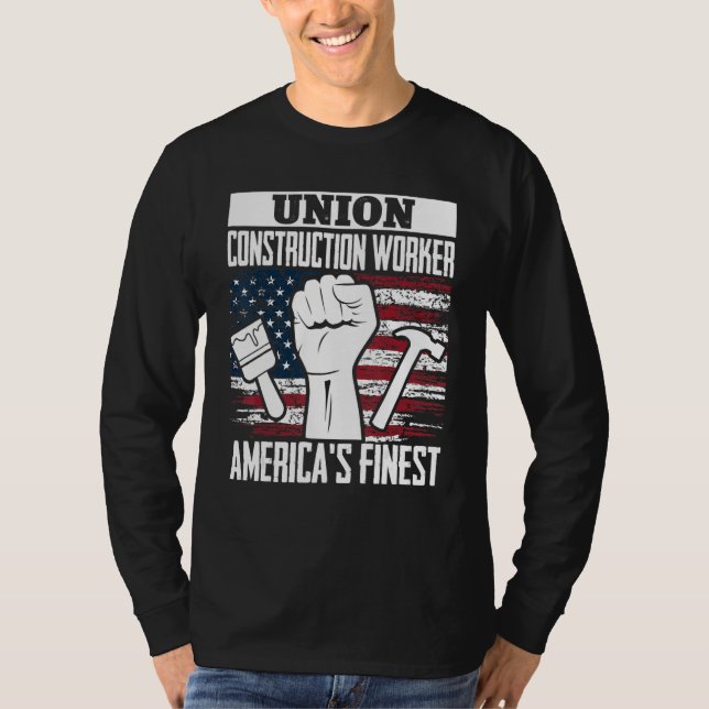 Camiseta Union Construction Worker American USA Flag 4th of (Anverso)