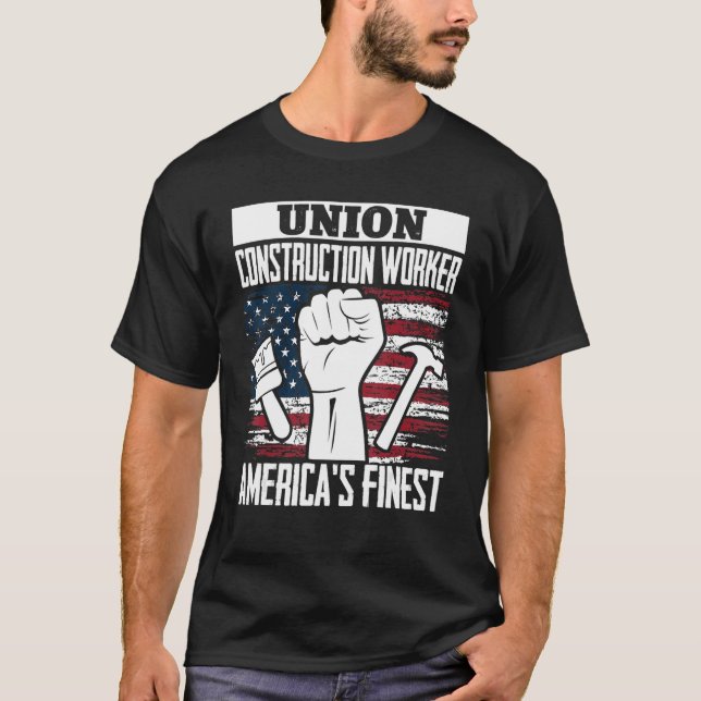 Camiseta Union Construction Worker American USA Flag 4th of (Anverso)