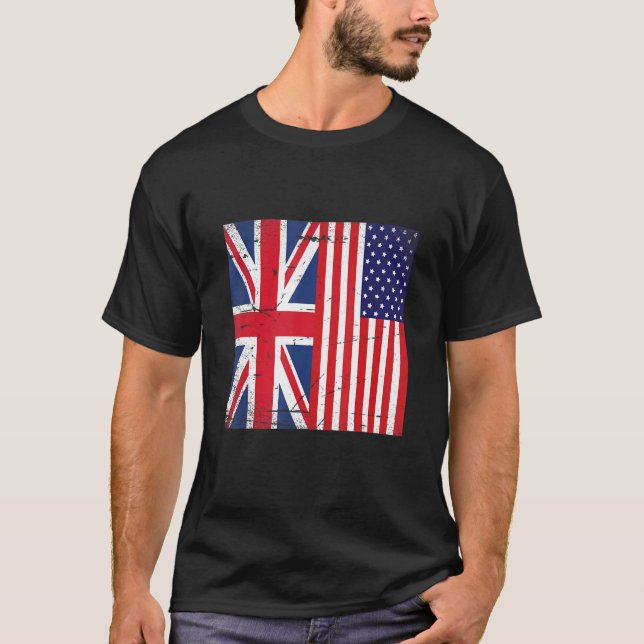 Camiseta Unión Jack y Estados Unidos retro de la bandera de (Anverso)